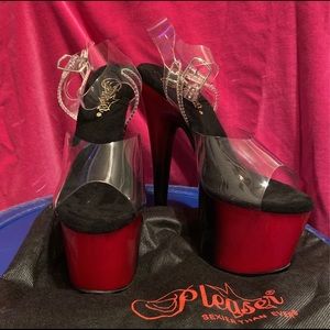 brand new sz 6 red/black/clear Pleaser heels